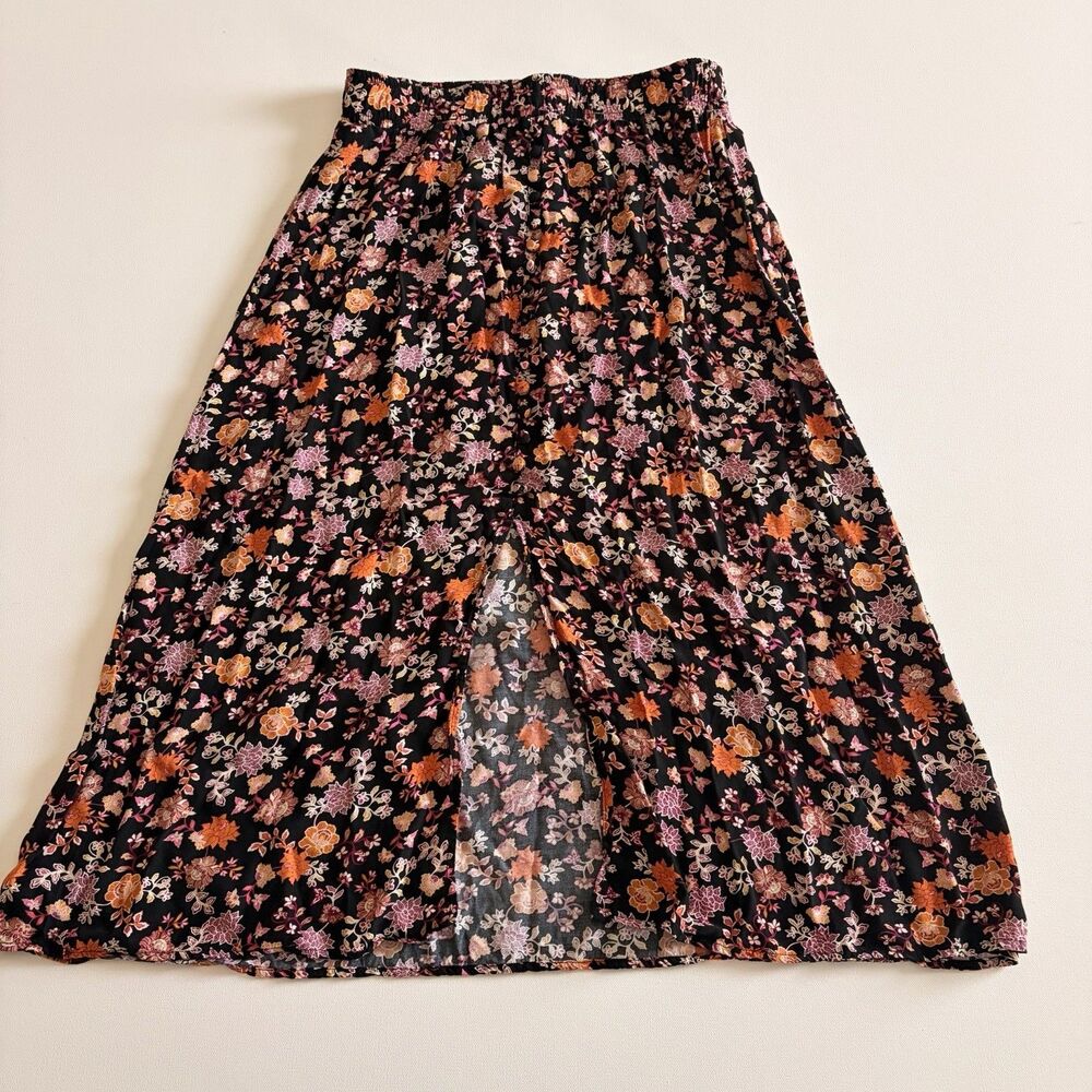 Loft S Floral Faux Button Front Slit Midi Pull On Skirt Viscose Cottagecore Vtg